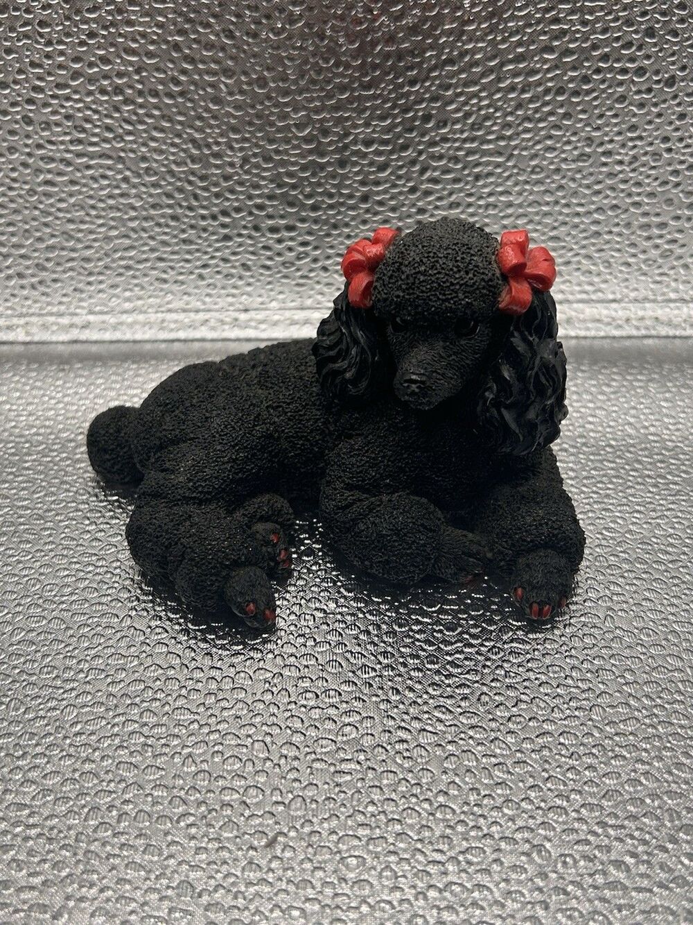 Stone Critters Black Standard Poodle With Red Bows And Red Nails